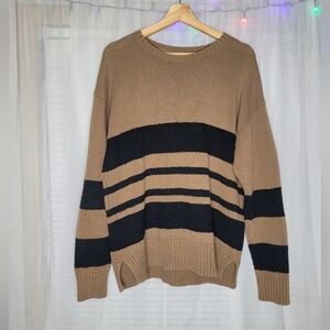 Your Neighbors Oversized Pullover Sweater Womens Size Medium Tan Black Stripes